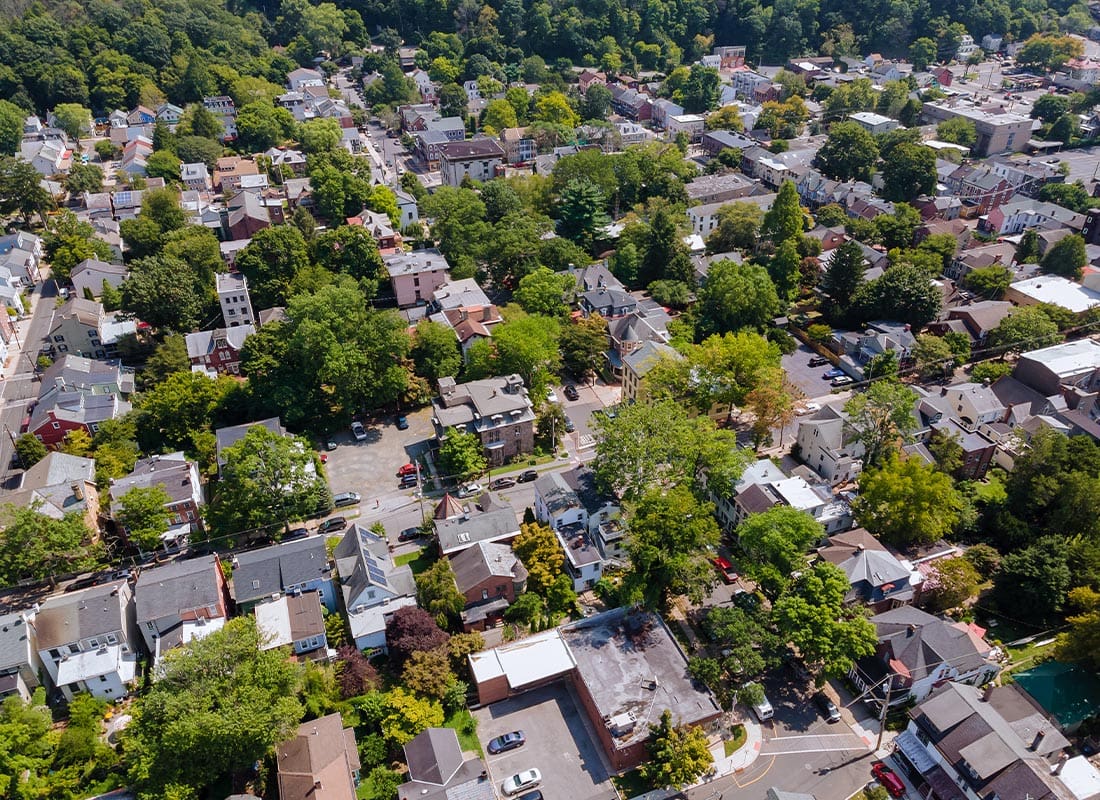 Pitman, NJ - Panoramic View of a Neighborhood With Roofs of Houses in the Residential Area of Lambertville, NJ